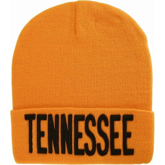 Tennessee Adult Size Winter Knit Cuffed Beanie Hat (Orange/Black)