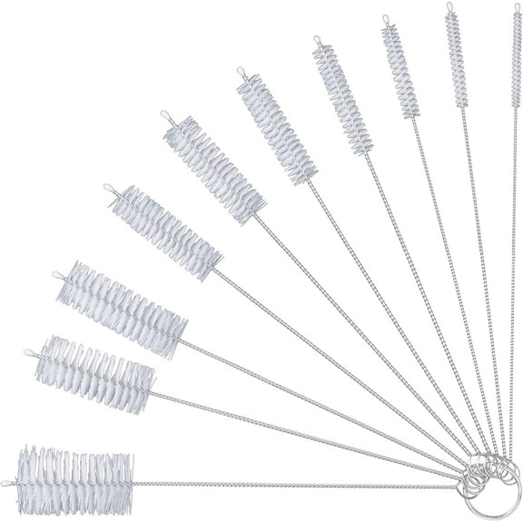 Straw Cleaner Brush Set, 8 Inch Long Cleaning Brush for Straws on Water Bottle, Sippy Cup, Pipes and Tubes 10 Piece, White