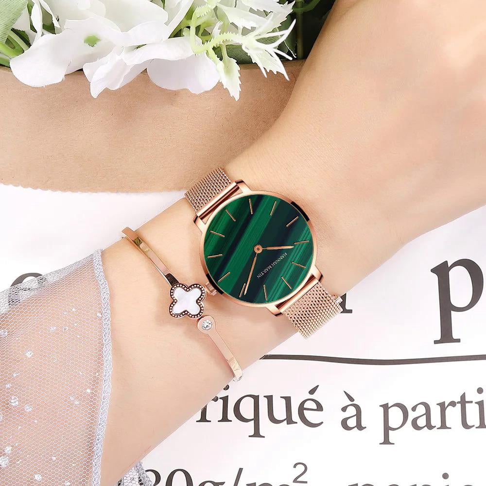 Hannah Martin high quality luxury women's watch fashion green malachite texture waterproof quartz watches for women dropshipping