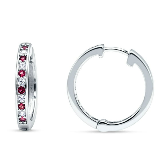 Blue Apple Co. Minimalist Huggie Hoop Women Earrings Simulated Ruby 925 Sterling Silver