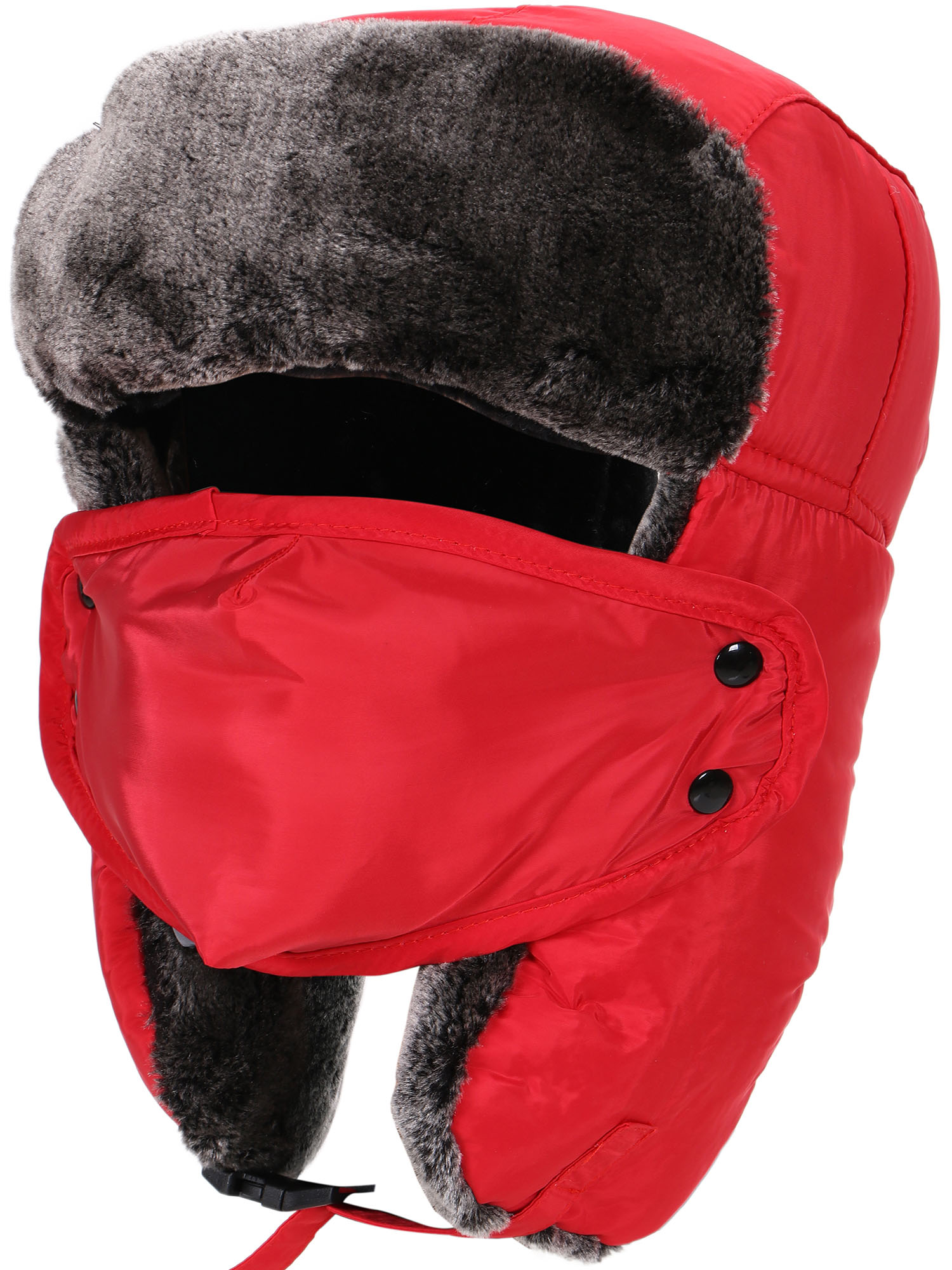 Unisex Faux Fur Trapper Hat with Chin Strap, Ear Flaps, and Face Mask