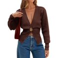 thumbnail image 2 of Cárdigan de Punto para Mujer, Larga, Cuello en V, Suéter de una Sola Hoja con Botones, Ropa de Abrigo Café L, 2 of 10