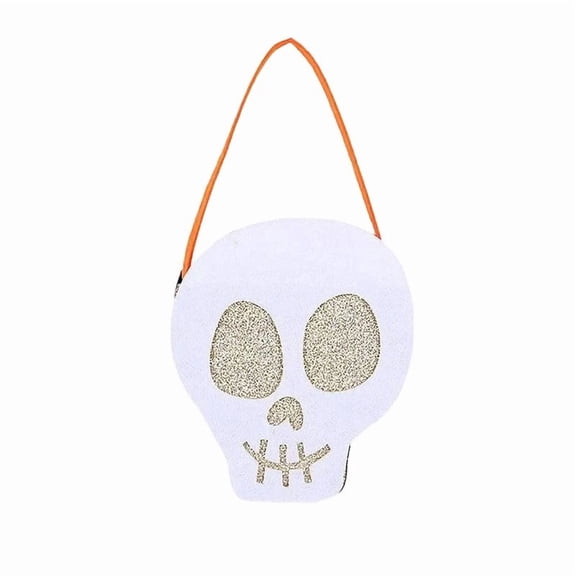 Felt Glitter Skull Halloween Treat Carry Bag Minimalist Gothic Spooky Candy Storage Tote, Seasonal Tabletop Candy Station Decor for Halloween Party Entryway Displays