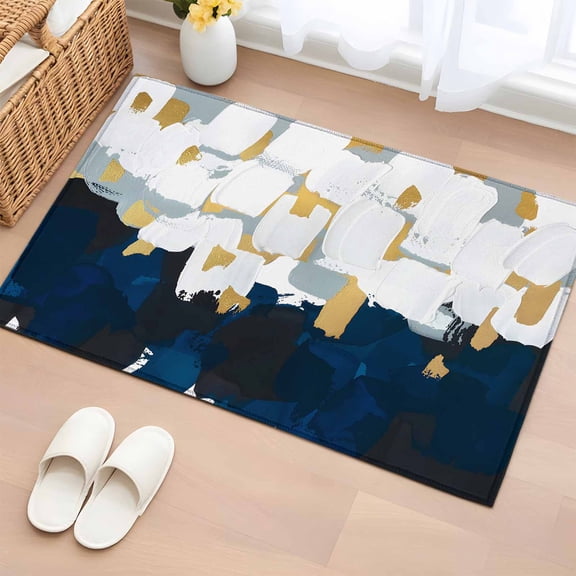Graffiti Blue White Texture Washable Small Entryway Area Rugs 2'x3', Yellow Dappled Paint Art Decor Low Pile Throw Rug Non-Slip Sturdy Edge Binding Carpet for Front Door Floor Room Entry