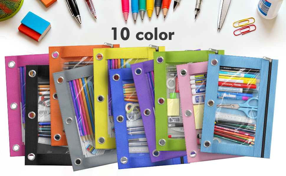 DoDoMagxanadu 3 Ring Binder Pencil Pouch with Zipper, Pencil Case with Rivet Enforced 3 Ring for School Supplies, 20 pack Clear Window Pencil Bag for Binder