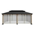 thumbnail image 6 of Mondawe Galvanized Steel Double Roof Fir Wood Frame Outdoor Gazebo,12'x20' Hardtop Gazebo,Double Vented Roof Pergola Canopy with Netting, Lawn Yard Backyard Gazebo Awning with Ceiling Hooks, 6 of 9