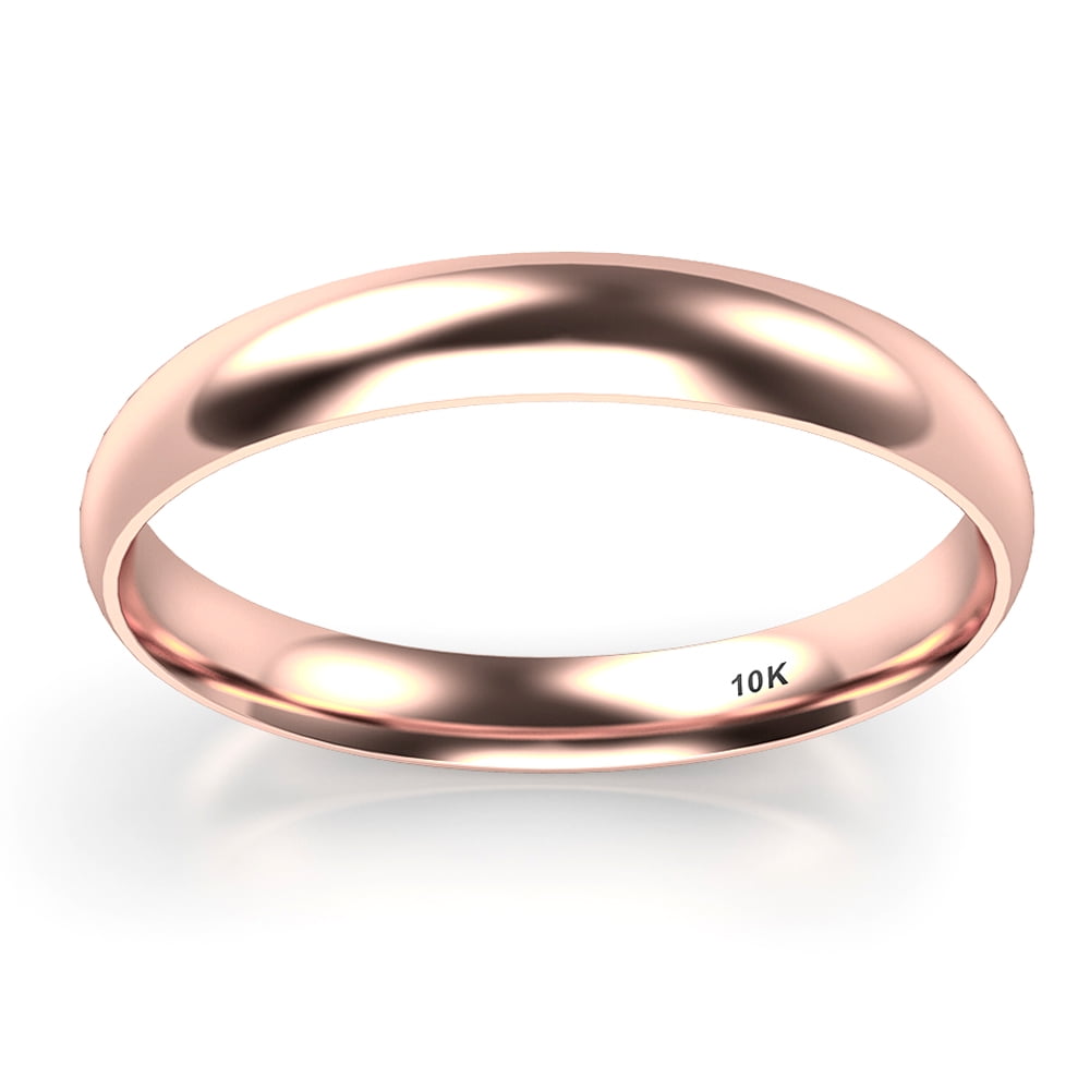 Sz 10.5 Solid 10K Rose Gold 3MM Plain Dome Comfort Fit Wedding Band Ring