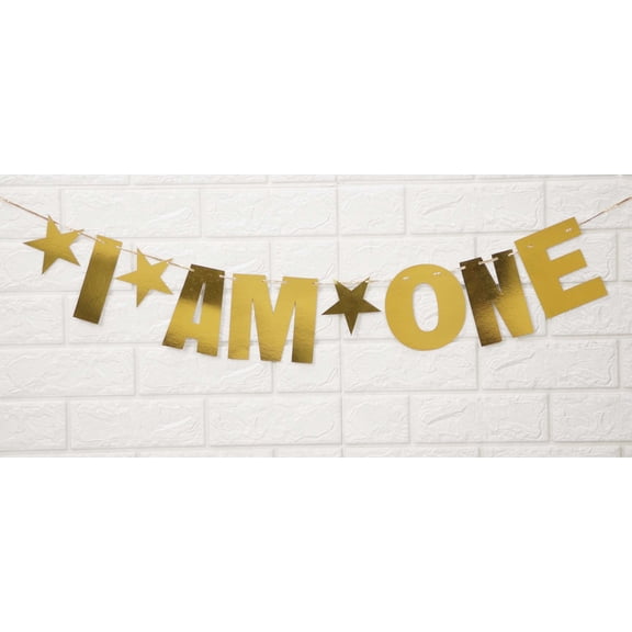 Inkdotpot Ready To Hang I Am One Bunting Pre Strung Kids Birthday Decoration Metallic Gold Bunting Banner Flags Party Supplies