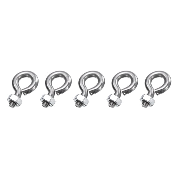 Uxcell 5 Pack Eye Bolts, M6 x 9mm 304 Stainless Steel Threaded EyeBolt Silver Eye Hooks with Nut for Hanging or Securing Cables