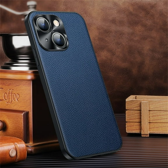 SaniMore Case for iPhone 14 Pro Max 6.7" 2022, Lychee PU Leather Skin & Rugged PC Back Cover Len Frame Ultra-thin Lightweight Anti-fall Shockproof Protective Cover For iPhone 14 Pro Max, Darkblue