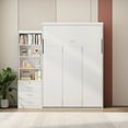 thumbnail image 2 of White Full Size Murphy Bed with Shelf &amp; Drawers - Space Saving Wall Bed for Bedroom/Guestroom - Modern Design, Plywood &amp; Metal, Easy Fold, 2 of 16
