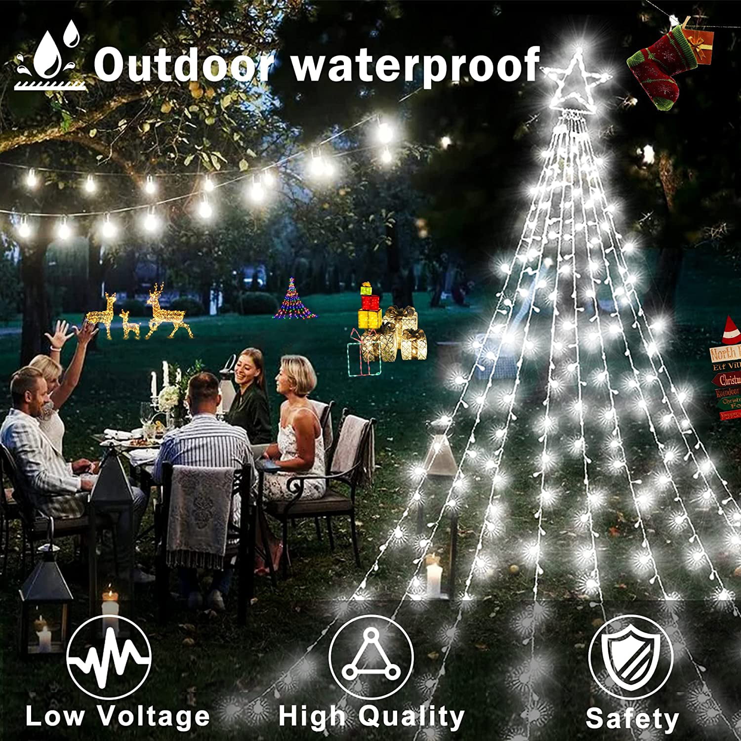 GOZFLVT Outdoor LED Christmas Tree LightShow Remote Control, 12Ft Outside  Tall Cone Artificial Flag-Pole Christmas Trees Decor for Xmas New Year
