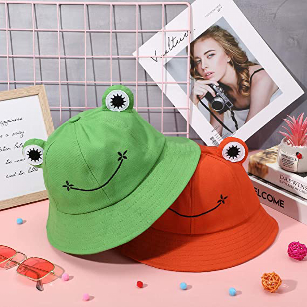 Frog Bucket Hat, Cute Fisherman Hat Cotton Sun Bucket Hat Sun Protection Cap Wide Brim Beach Summer Hat for Women Men Girls Kids (Orange) - image 4 of 7