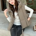thumbnail image 5 of Hvyesh Cropped Puffer Vest Women Lightweight Quilted Stand Collar Sleeveless Jackets Fall Winter Zip Up Padded Coat with Hood Khaki M, 5 of 6