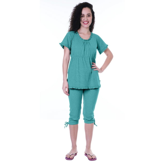 Moomaya Ensemble de Nuit pour Femmes Capri Coton 2 Pcs Chemises de Nuit