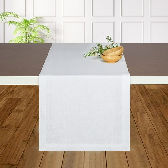 DMoksha Lin Chemin de Table 36 Pouces de Long, Chemin de Table Blanc, Chemin de Table de Noël, Chemin de Table de Café pour l'Automne, L'action de Grâce - Lavable en Machine, Respectueux de la Terre - Ourlé, 14x36 Pouces