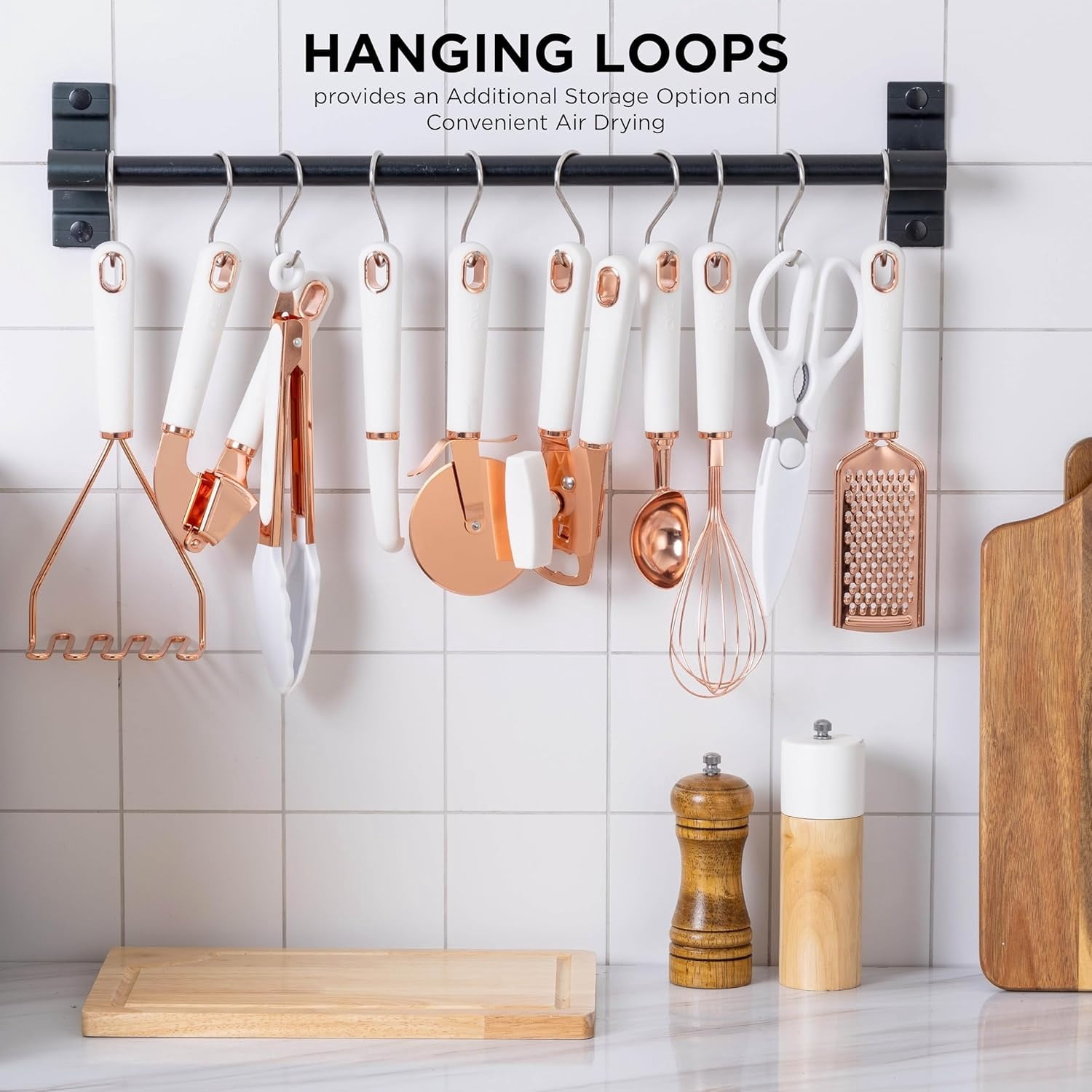 COOK WITH COLOR Kitchen Utensils Set, 10-Piece Stainless Steel Utensils with Soft Touch Handles, Copper White