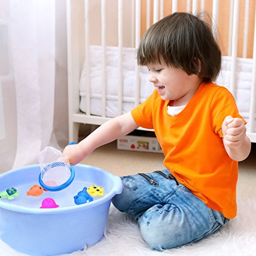 11 PCs Bath Toys for Toddlers 1-3, Kiddie Pool with Sea Animals Water Toys, Stackable Cups and Fishing Net Bathtub Toys