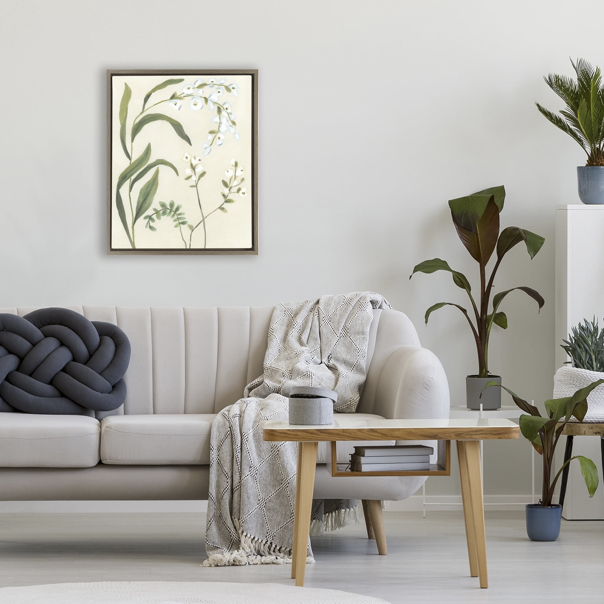 Stupell Industries Soft Snowdrop Stems Brown Framed Floater Canvas Wall Art, design by June Erica Vess