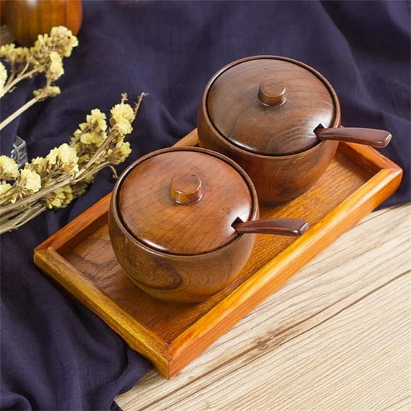 Hot Sale!npkgvia Condiment Containers With Lids,Sauce Cups,1 Set of Wooden Sugar Bowl Sugar Bowl Sugar Bowl with Lid And Spoon As DescribedBrown