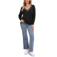 thumbnail image 2 of INSPIRE CHIC V Neck Sweater for Women's Long Sleeve Striped Pullover Soft Fall Casual Sweaters M Black, 2 of 6
