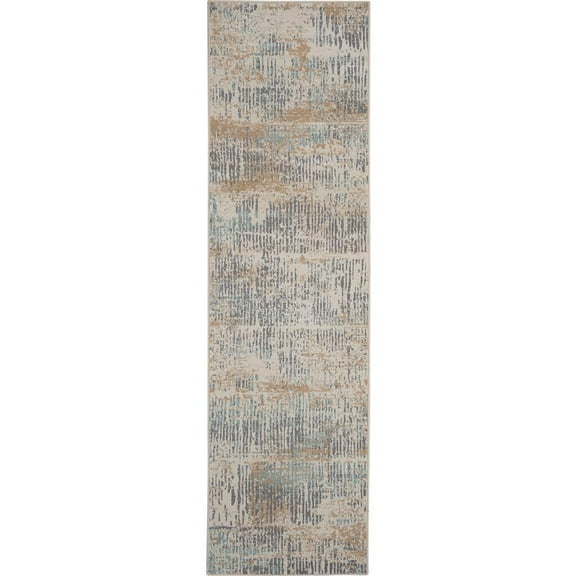 Michael Amini MA90 Uptown Area Rug, Beige/Aqua, 2'2" x 7'6"