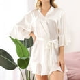 thumbnail image 3 of Defitshape Women's Lightweight Satin Thin Loungewear Kimono Bath Robe 3/4 Sleeve Bathrobe V Neck White Large, 3 of 5
