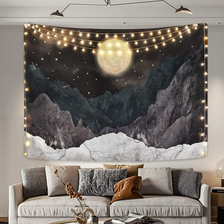 Mountain Tapestry Moon Stars Tapestries Night Starry Sky Tapestry