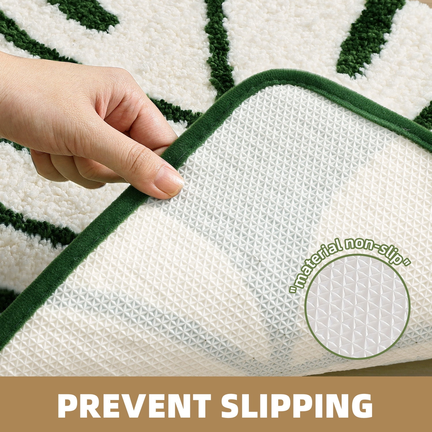PABUBE Monstera Leaf Bathroom Rug, 17"x29", Cute Green Plush Bath Mat, Fluffy Soft & Absorbent, Non-Slip and Machine Washable Bath Rug for Bathroom Floor