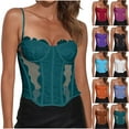thumbnail image 5 of ZQUUVOU Women's Sheer Mesh Lace Bodysuit Spaghetti Strap Bustier Corset Tops Rave Party Club Cami Tops Shapewear Black A, 5 of 5