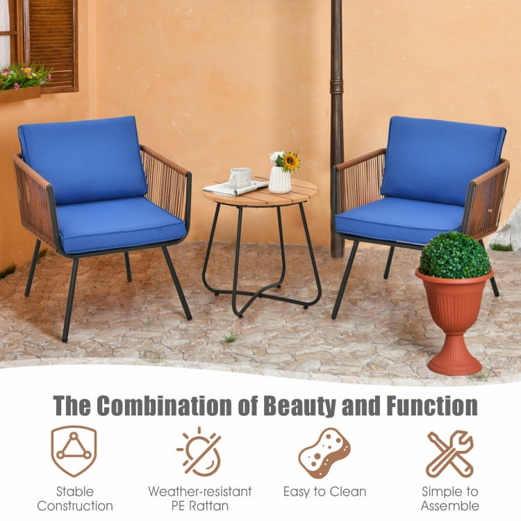 Aimee Lii 3 Pieces Patio Bistro Furniture Set with Armrest and Soft Cushions, Small Patio Set Aimee Lii 3 Pieces Patio Bistro Furniture Set with Armrest and Soft Cushions, Small Patio Set