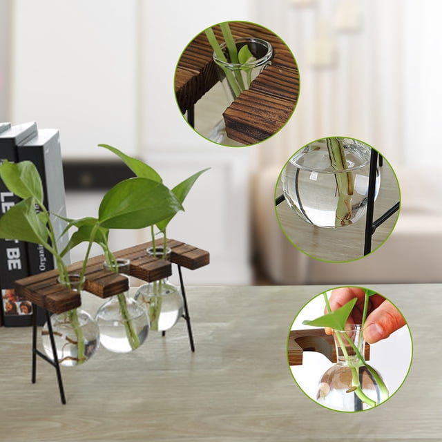 onlyliua Ofertas Del Día Liquidación Prime Jarrón Transparente y Marco de Madera para Plantas Hidropónicas, Decoración para Cafetería
