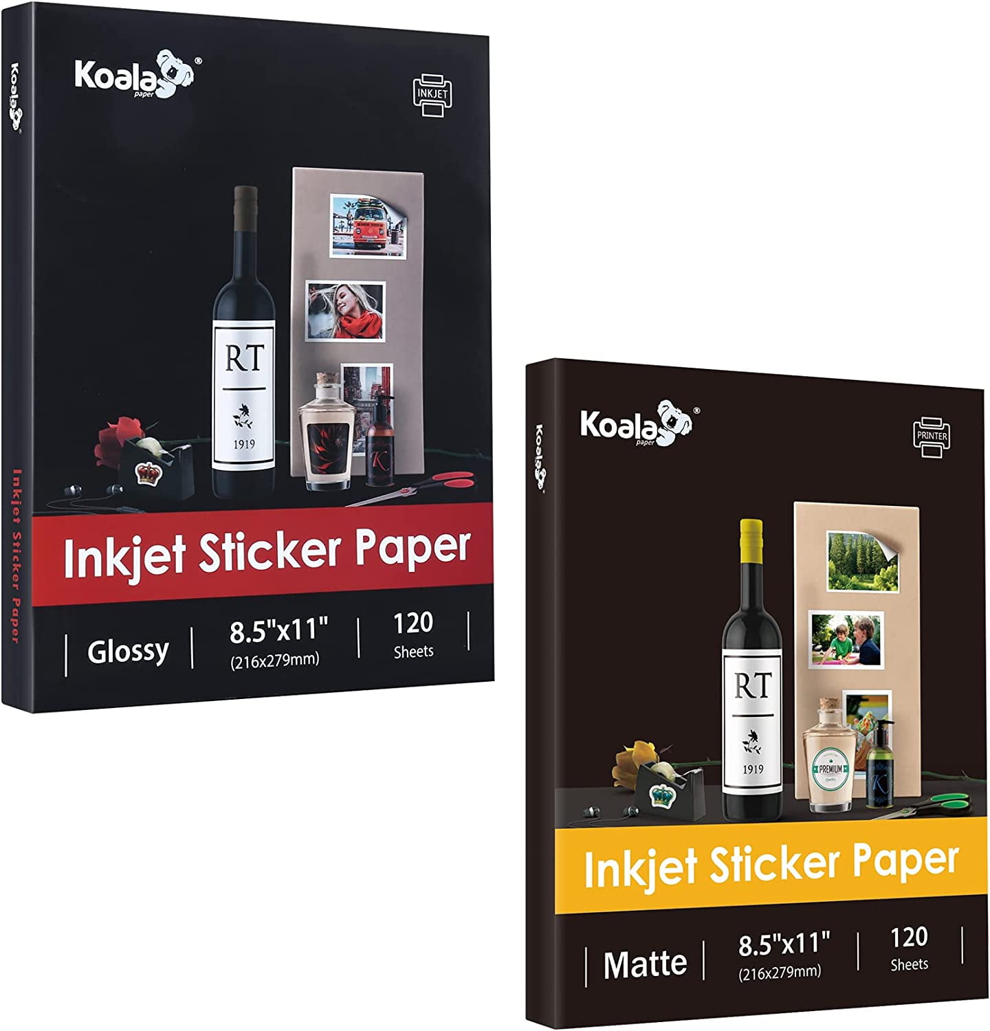 Koala Glossy Sticker Paper and Matte Sticker Paper for Inkjet Printer - 8.5x11 Inch Printable Photo Sticker Paper Bundle Pack - Total 240 Sheets
