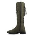thumbnail image 2 of YDN Women's Chunky Low Heel Lace Up Knee High Boots Side Zipper Round Closed Toe Flat Long Booties Daily Walking Casual Shoes Size 7 Olive, 2 of 5