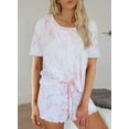 thumbnail image 3 of Womens Tie Dye Printed Ruffle Short Lounge Set Short Sleeve Tops and Shorts 2 Piece Pajamas Set Sleepwear, 3 of 4