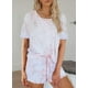 Womens Tie Dye Printed Ruffle Short Lounge Set Short Sleeve Tops and Shorts 2 Piece Pajamas Set Sleepwear - Pink – image 3 sur 4