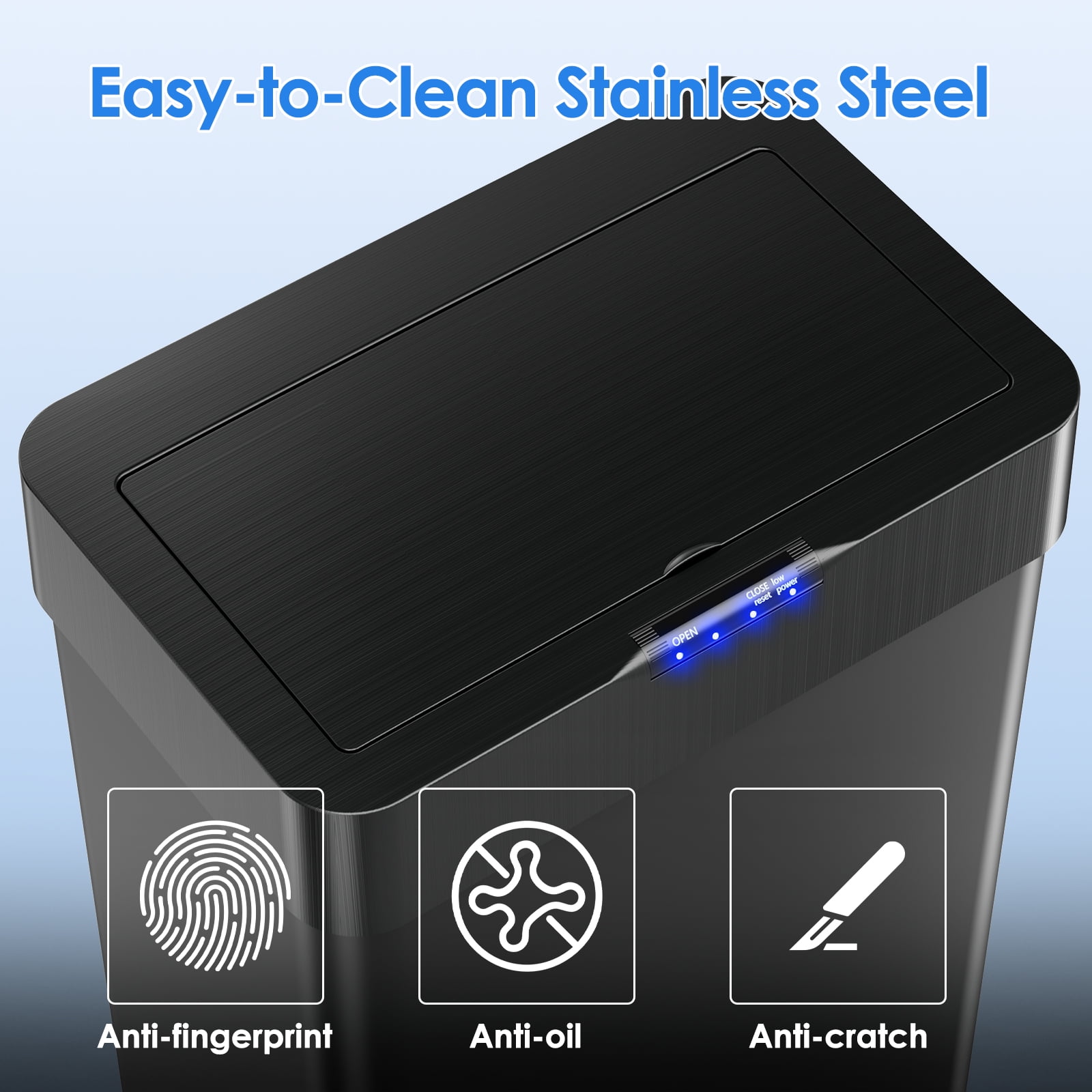 Arlopu 13.2 Gallon Motion Sensor Trash Can Automatic Stainless Steel Garbage Can with Soft-Close Lid