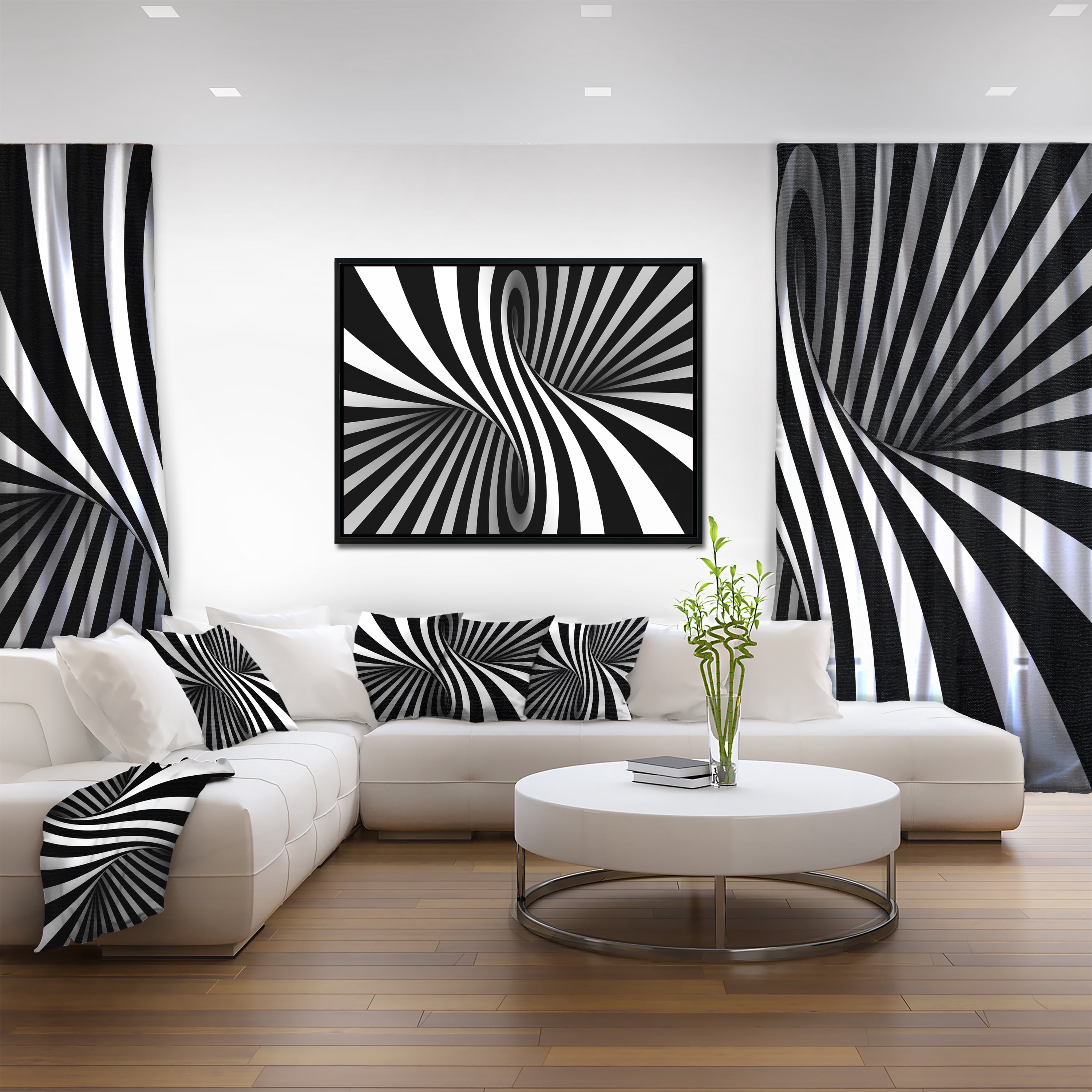 Designart ' Black and White Spiral ' Abstract Framed Canvas Art Print