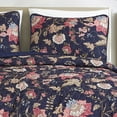 thumbnail image 2 of Navy Blue Floral Bedspread Set Queen Size 3-Piece Reversible Navy Quilt Set, 2 of 4