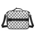 thumbnail image 2 of Gray and White Checkered Pattern Insulated Lunch Bag with Shoulder Strap and Bottle Holder,Bento School Lunch Bag Box,11x9.5x3.5 Inches, 2 of 5