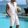 thumbnail image 5 of BLTIBY Mens Linen Set 2 Piece Summer Beach Outfits Sleeveless Button Down Hoodies and Drawstring Shorts Matching Vacation Sets with Pockets White L, 5 of 8