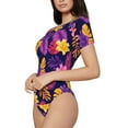 thumbnail image 2 of Haiem Purple Flower Women's Crew Neck Short Sleeve Bodysuit Tops Stretchy Slim Basic-XX-Large, 2 of 9