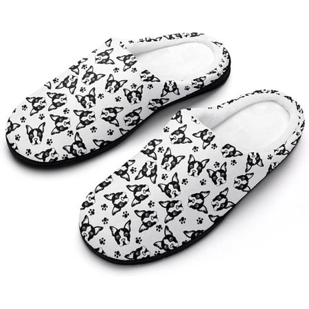

Bulldog and Pawprint Men s House Slippers Nonslip Soft Cotton Shoes Slip On Slippers for Indoor Outdoor