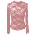 thumbnail image 4 of Pink Young Adult Tops Women's Spring Solid Color High Collar Lace Ear Edge Slim Fit Long Sleeve Top Going Out Tops for Women, 4 of 6