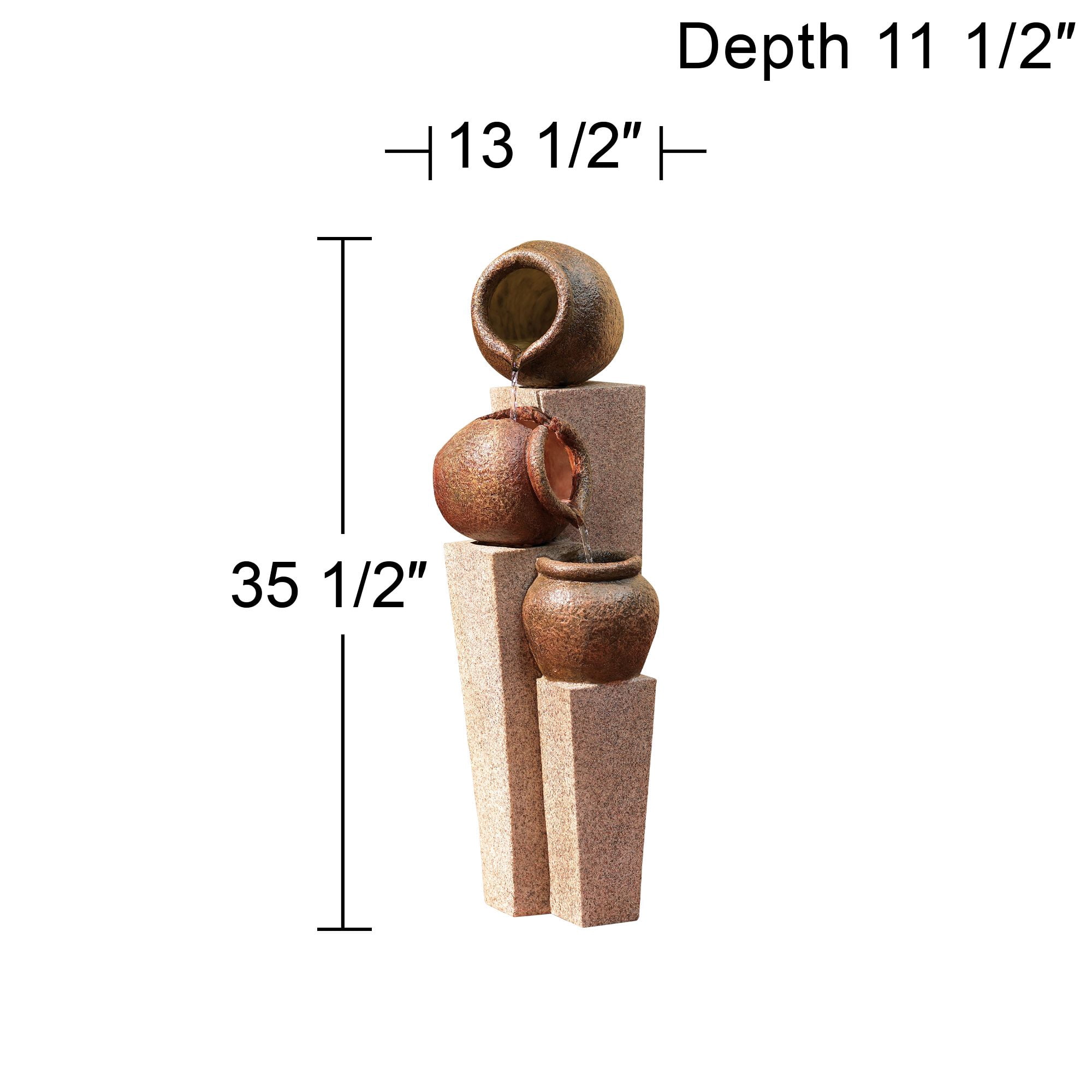 Three Jug and Pillar 35 1/2" High Large Rustic Indoor Outdoor Decor Faux Stone Floor Fountain Cascade Flow