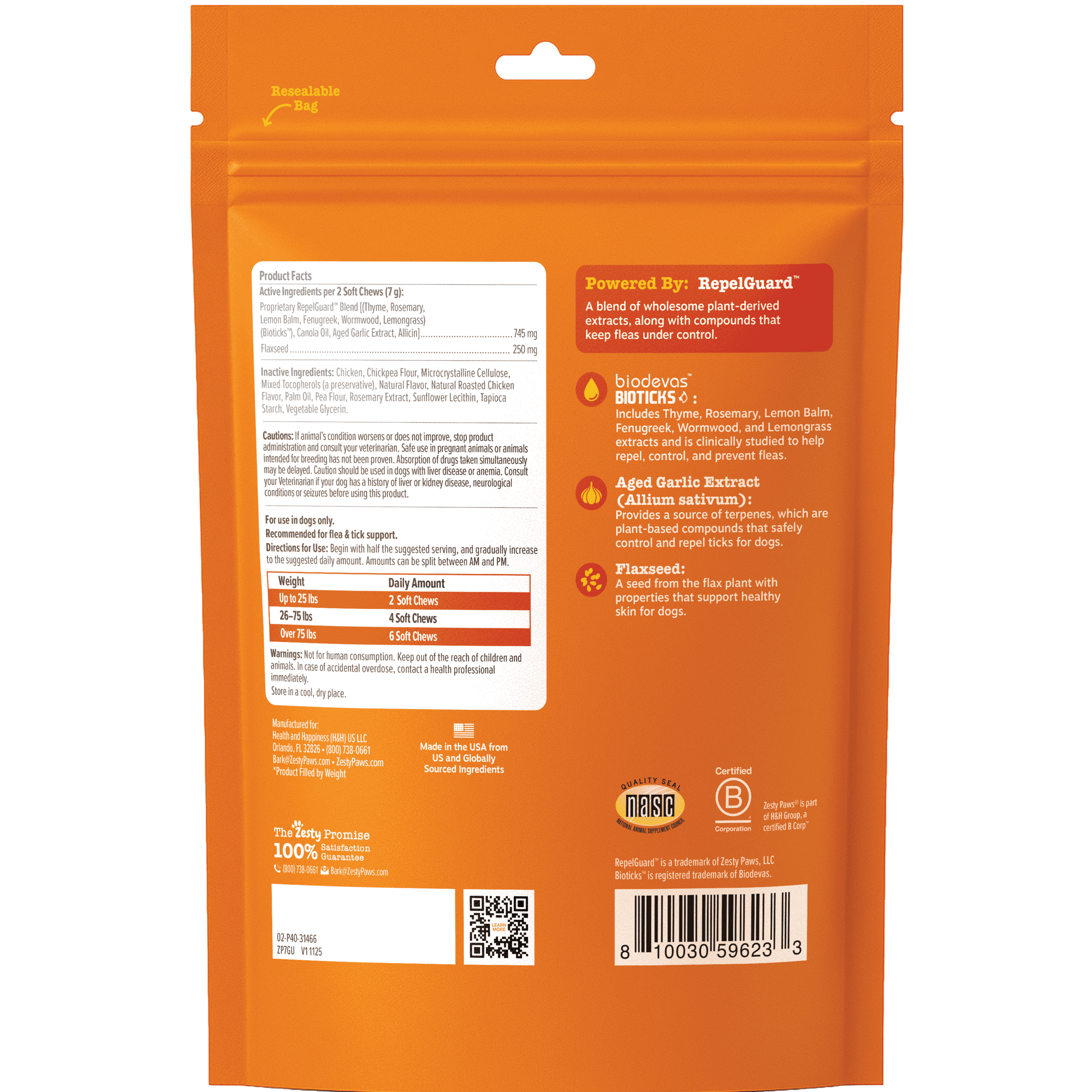 Zesty Paws Flea & Tick Bites for Dogs, 60 Count