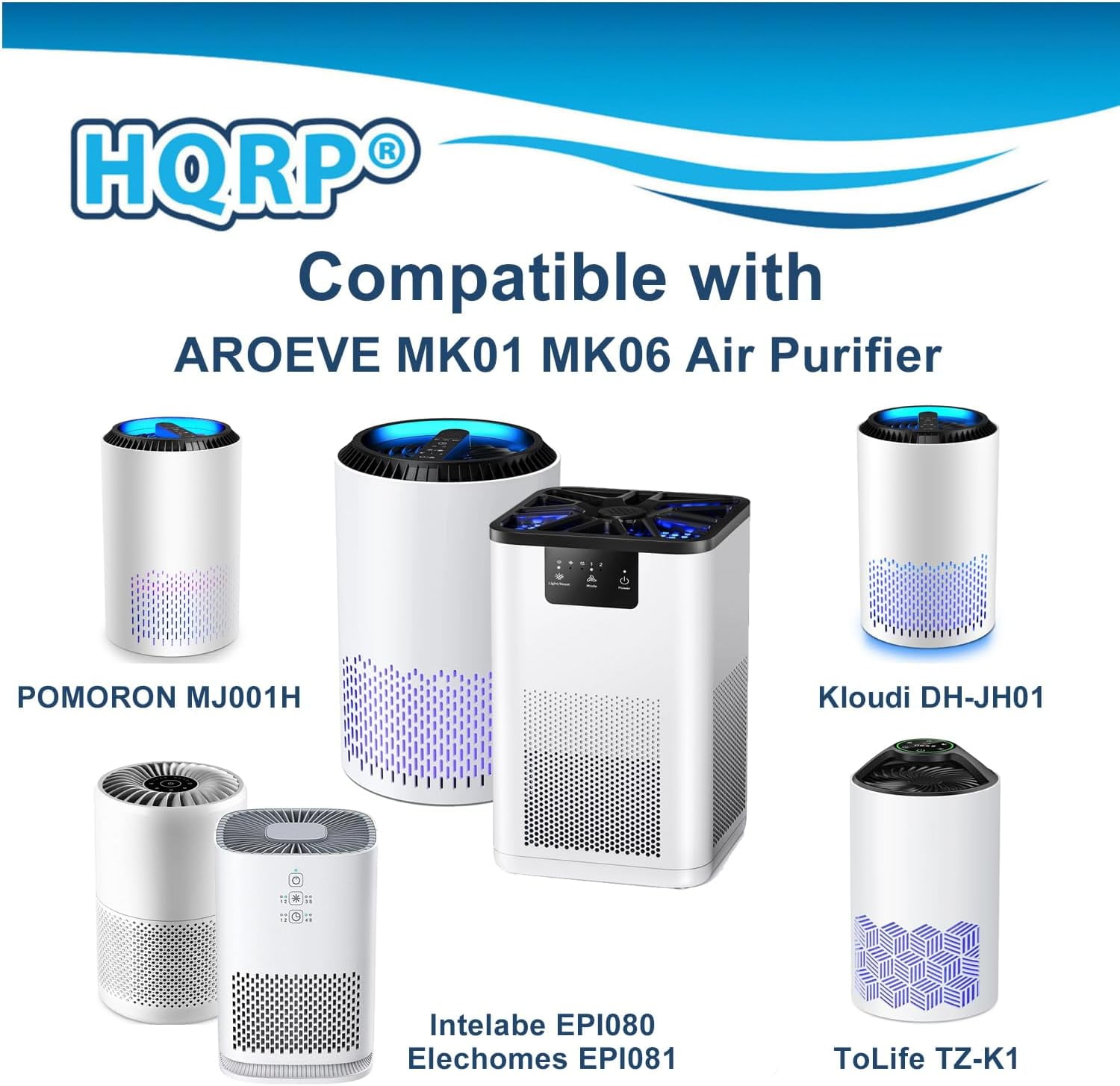HQRP MK06 MK01 Replacement Filter True HEPA Compatible with AROEVE Air Purifier, Kloudi DH-JH01, ToLife TZ-K1, POMORON MJ001H, Intelabe EPI080, Elechomes EPI081, 4-Pack