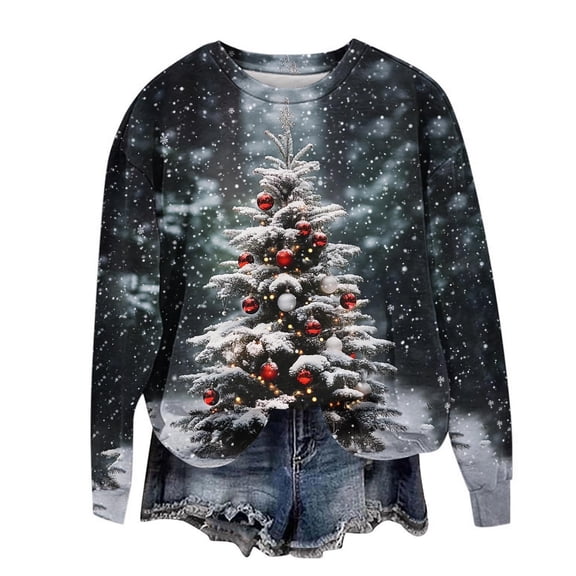 Women’s Funny Christmas Sweatshirt Long Sleeve Crewneck Xmas Tree Graphic Pullover Cute Holiday Top for Fall Winter 2025 Festive Season Raglan Sleeve Casual Sweatshirt