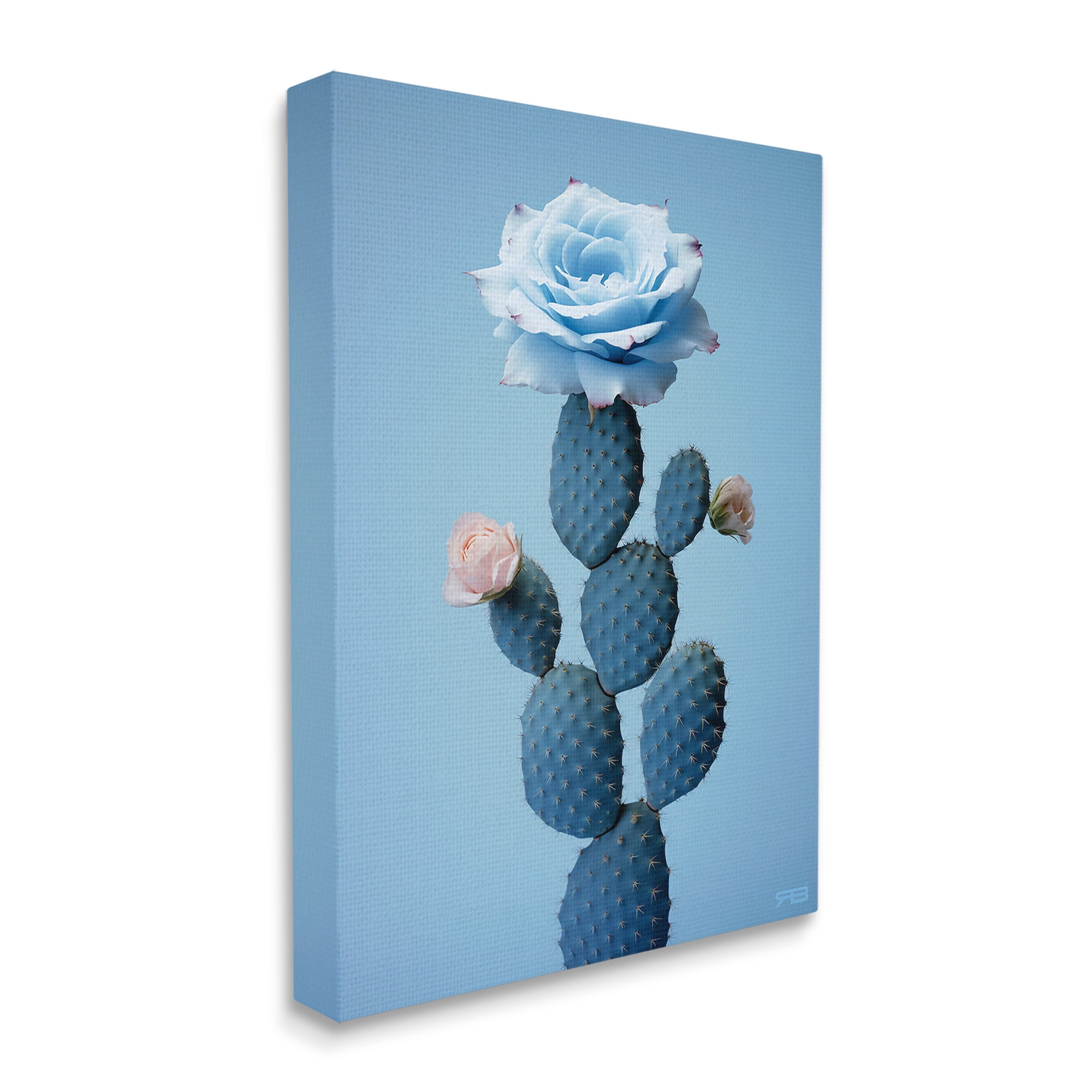 Stupell Industries Blue Rose & Cactus Botanical & Floral Painting Gallery Wrapped Canvas Art Print Wall Art, 30 x 40