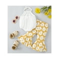thumbnail image 4 of Infant Baby Girl Summer Clothes Set, Solid Ribbed Sleeveless Halter Neck Romper + Floral Print Elastic Waist Flare Pants, 4 of 9
